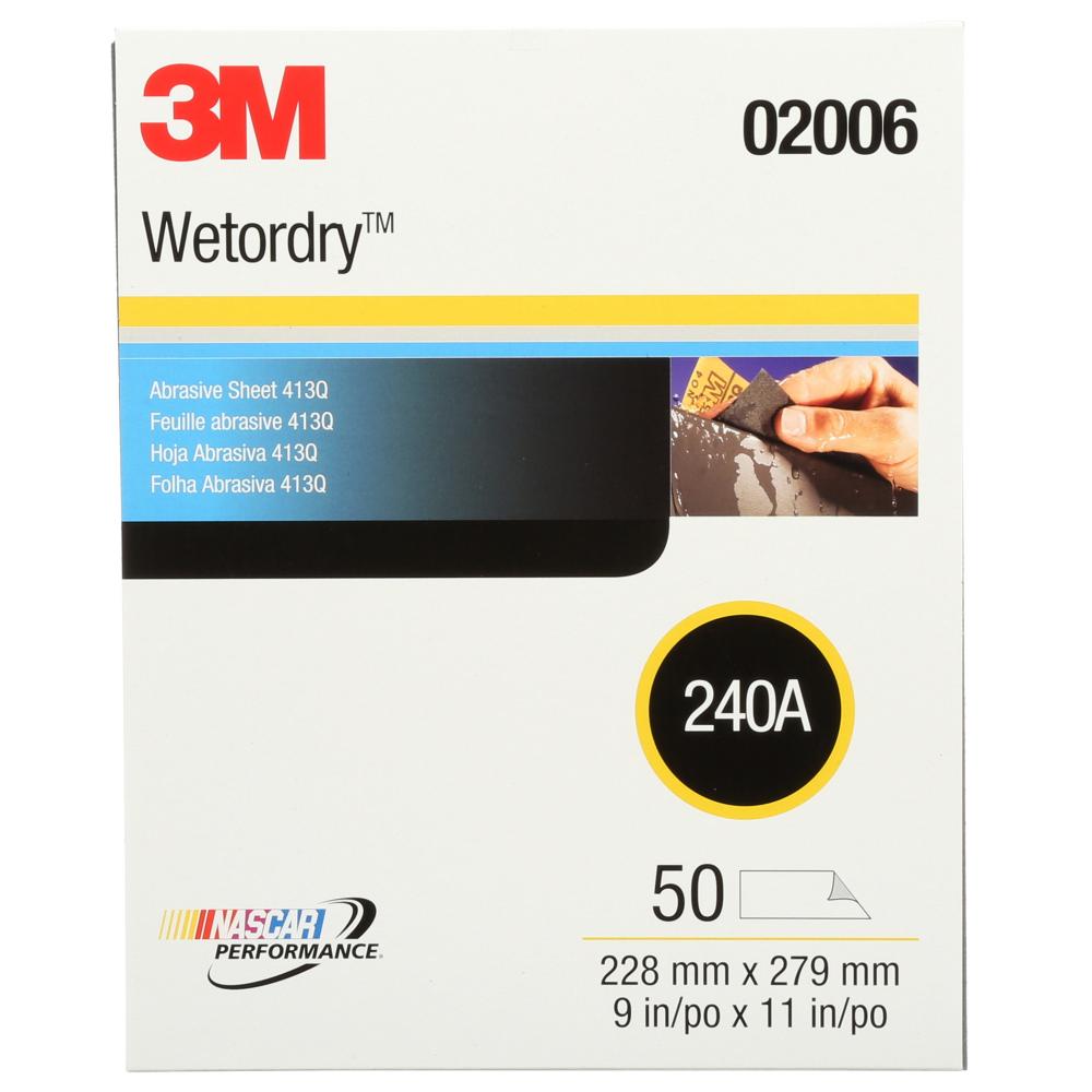 3M™ Wetordry™ Tri-M-ite™ Sheet, 413Q, 02006, 240, A-weight, 9 in x 11 in (22.86 cm x 27.94)