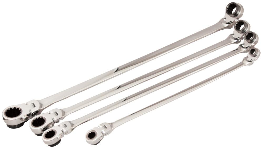 XL REVERSIBLE DOUBLE BOX RATCHETING WRENCH WITH FLEX HEAD, UNIVERSAL SPLINE, 17MM X 19MM