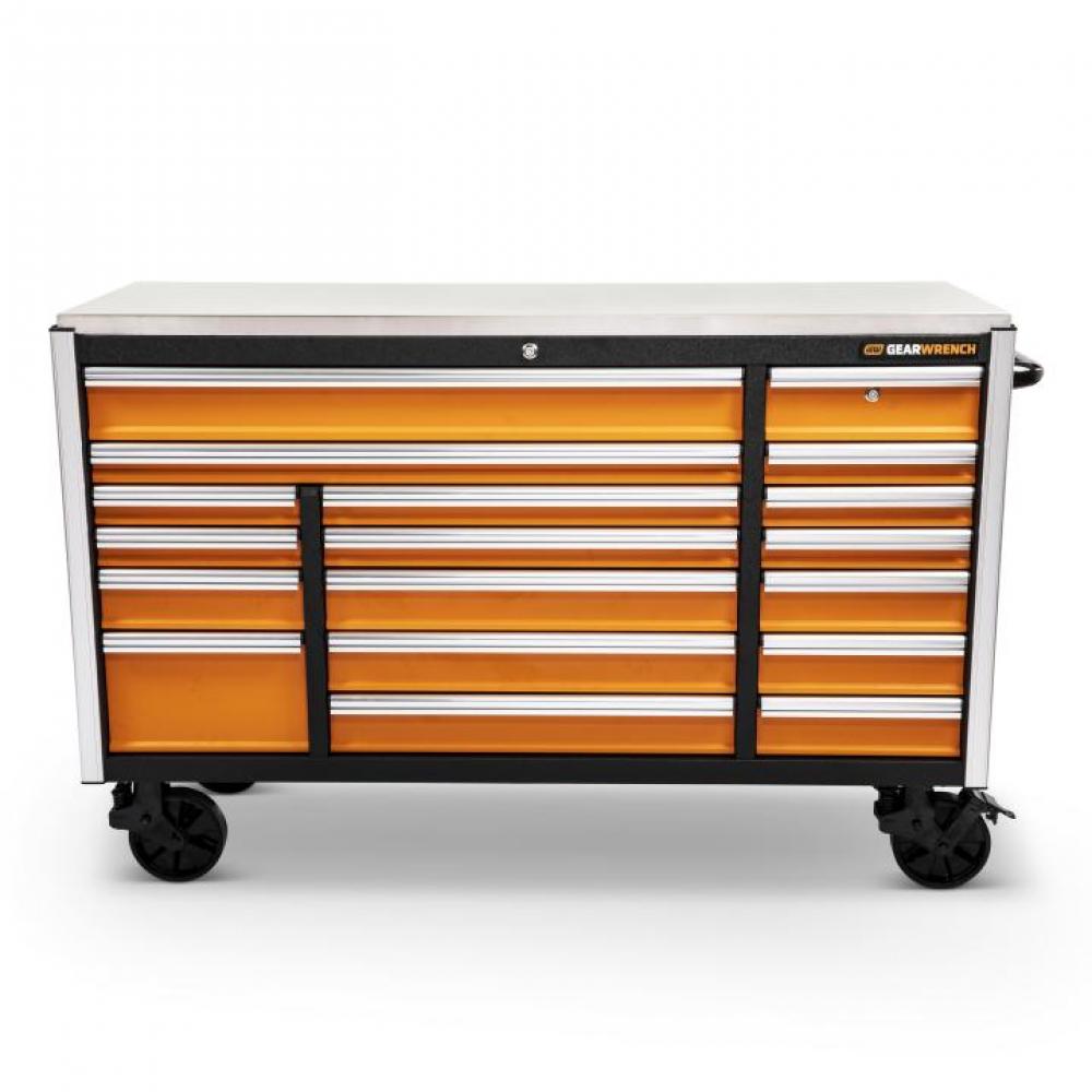 72&#34; 18 Drawer GSX Series Rolling Tool Cabinet with Stainless Steel Worktop (Black Drawer Pull)