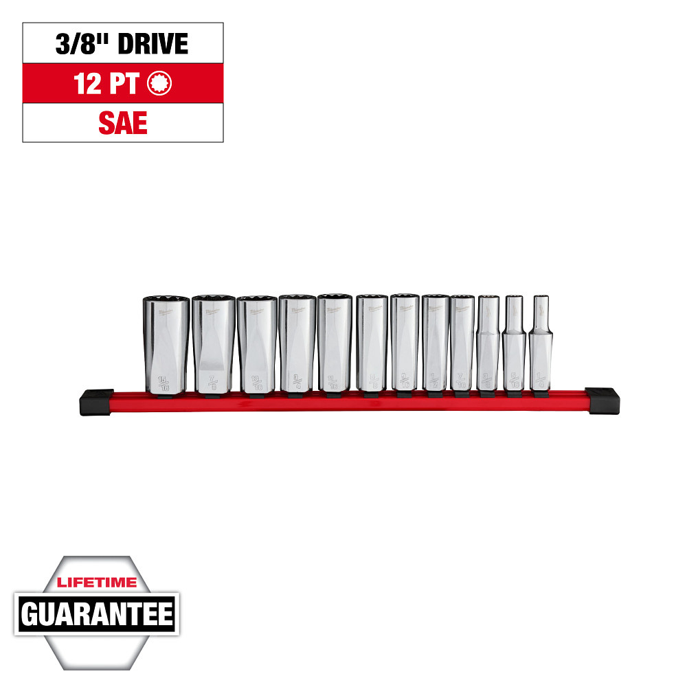 12pc 3/8&#34; Drive 12-Point Deep Well SAE Socket Set