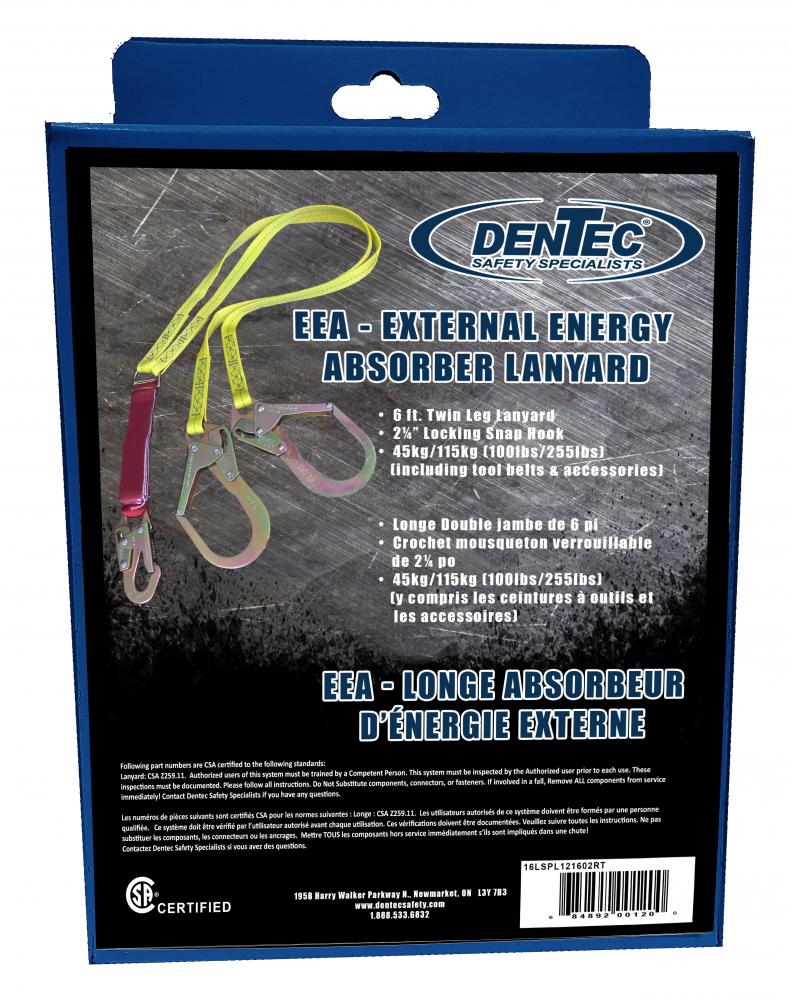 6FT EEA TWIN LANYARD W/2-1/4 HOOK/RETAIL