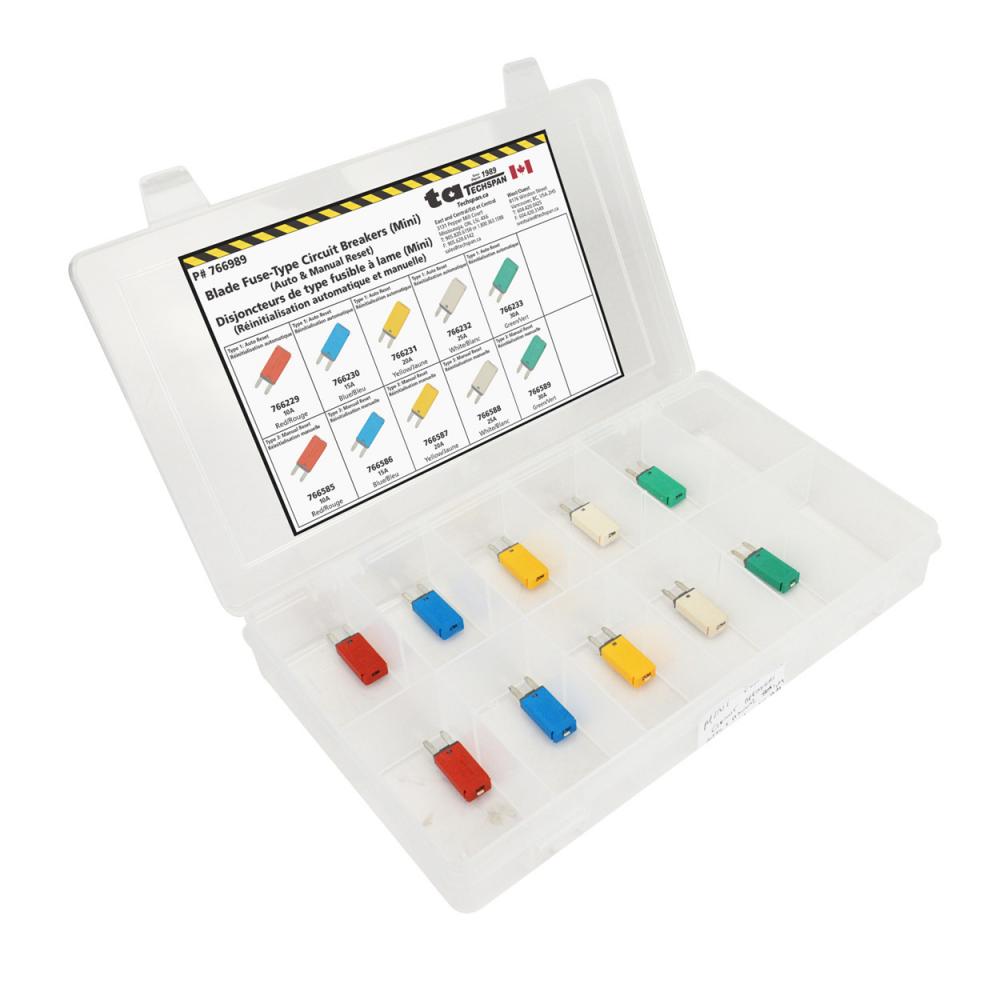 10PC Mini Blade-Type Circuit Breaker Assortment Kit - (Mini Flip Kit Series)