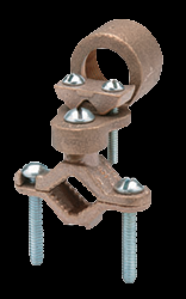 Bronze Ground Clamp 10sol-3/0str, Conduit Hub size 1, Water Pipe Size 1/2-1