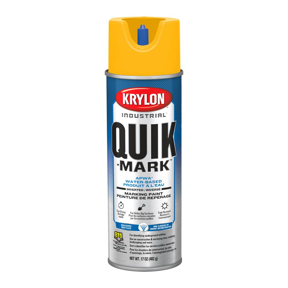 Krylon Industrial Quik-Mark Water-Based Inverted Marking Paint, APWA High Visibility Yellow, 17 oz.