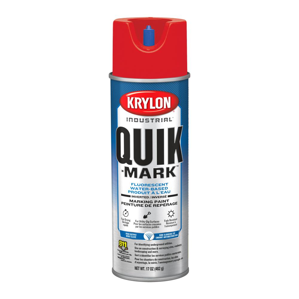 Krylon Industrial Quik-Mark Water-Based Inverted Marking Paint, Fluorescent Safety Red, 17 oz.