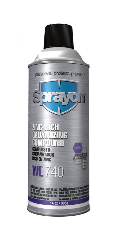 Sprayon WL740 Zinc-Rich Galvanizing Compound, Low Gloss, Medium Gray, 14 oz.