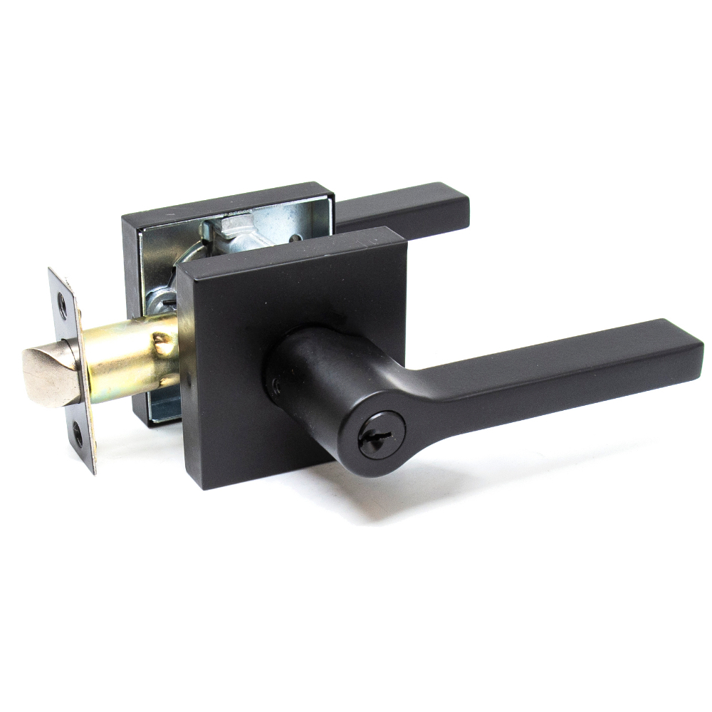Door Lock Lever Entry Square Matte Black