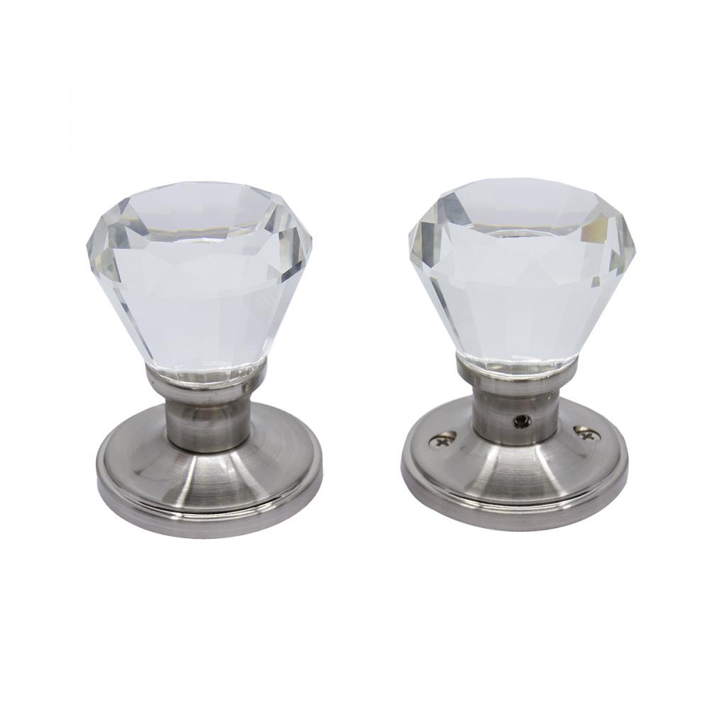 Door Knob Crystal Diamond Privacy Satin Nickel