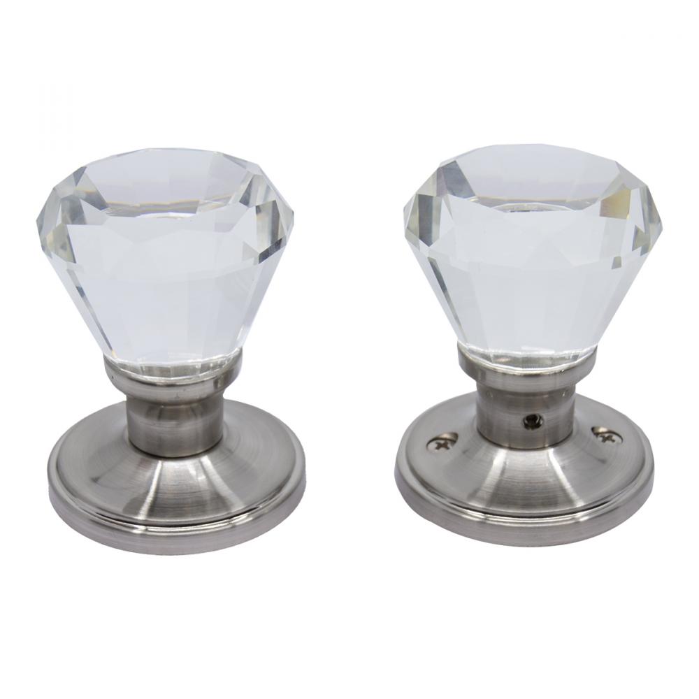Door Knob Crystal Diamond Hallway Satin Nickel