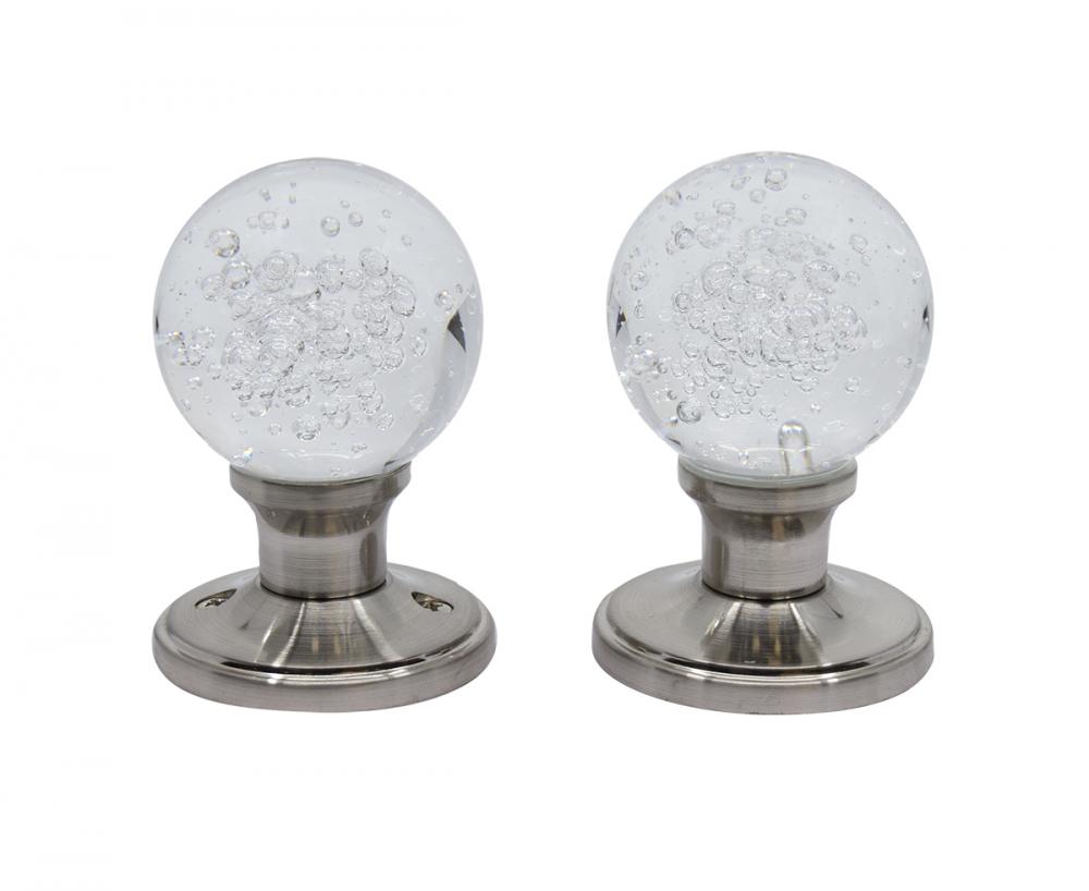 Door Knob Crystal Bubble Privacy Satin Nickel