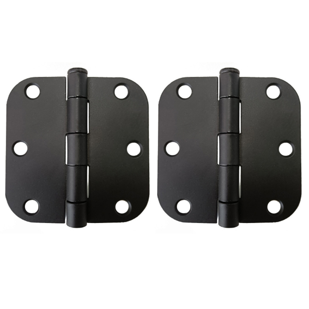 2PC Door Hinge 3in x 3in Round Corner 5/8in Black Steel