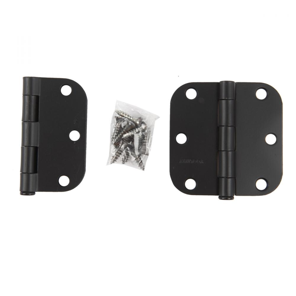 2PC Door Hinge 3in x 3in Round Corner 5/8in Black Steel