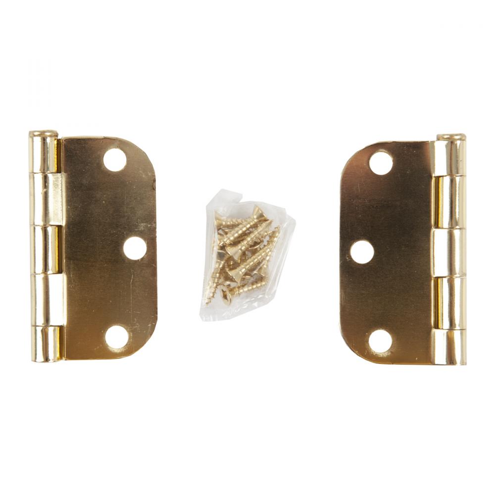2PC Door Hinge 3in x 3in Round Corner 5/8in Brass Plated Steel