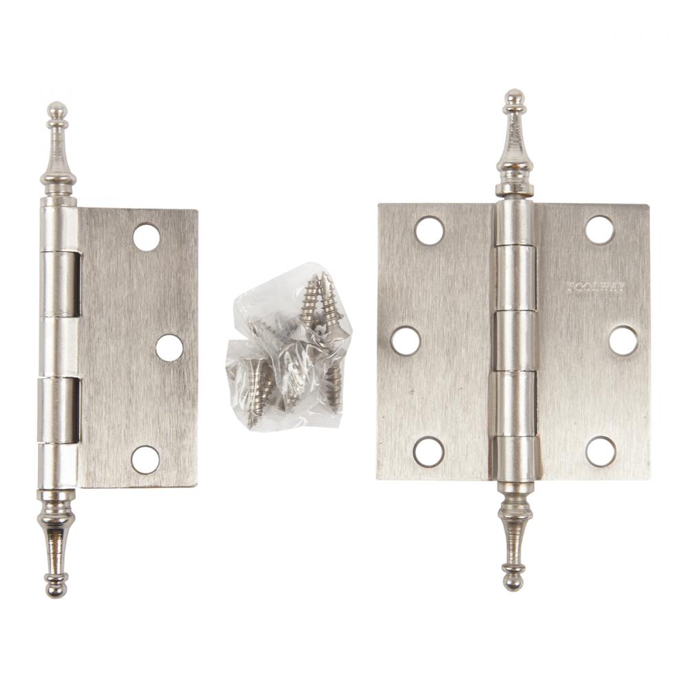 2PC Door Hinge 3in x 3in x 2mm Crown Tips Brushed Nickel Steel