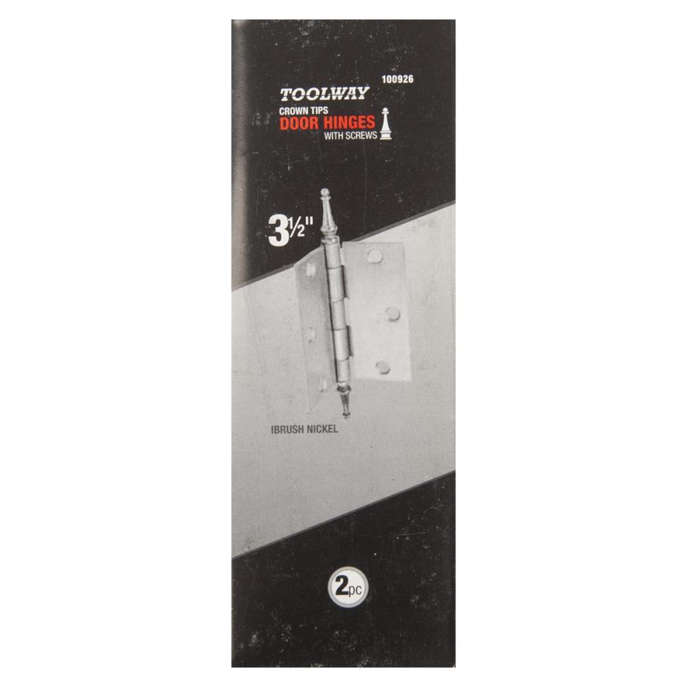 2PC Door Hinge 3.5in x 3.5in x 2.2mm Crown Tips Brushed Nickel Steel