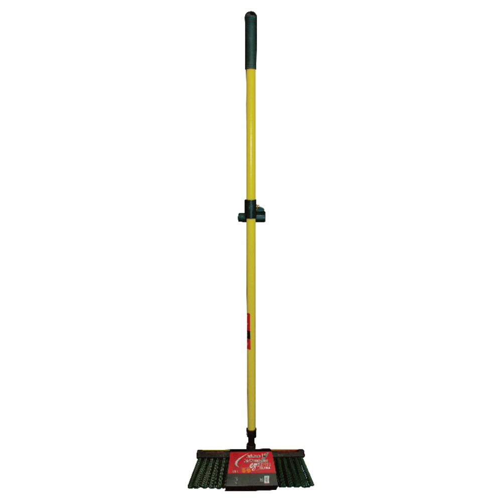 Push Broom 18in with Steel Scraper Head Fibreglass Handle