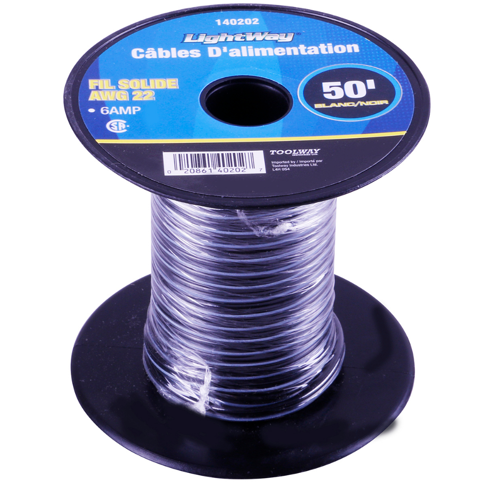 DC Power Cable Black/White 50ft x 22AWG 6AMP