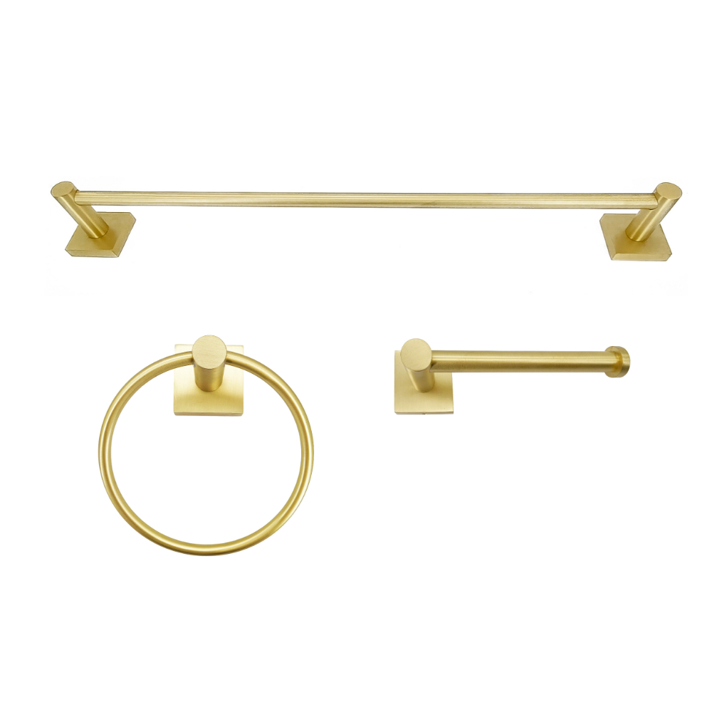 3PC Serenity Bathroom Hardware Wallmount Set Brushed Gold