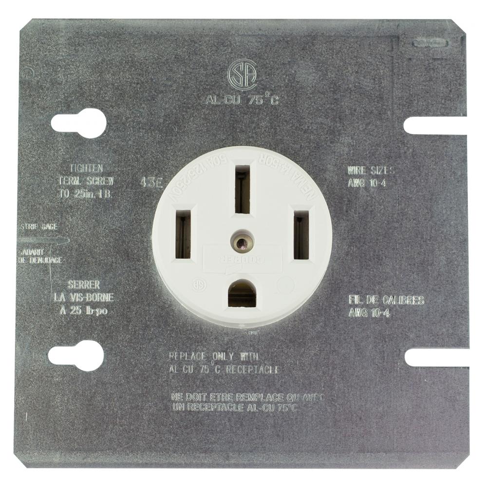 1168-2 Range Receptacle with Metal Plate 50A 125/250V