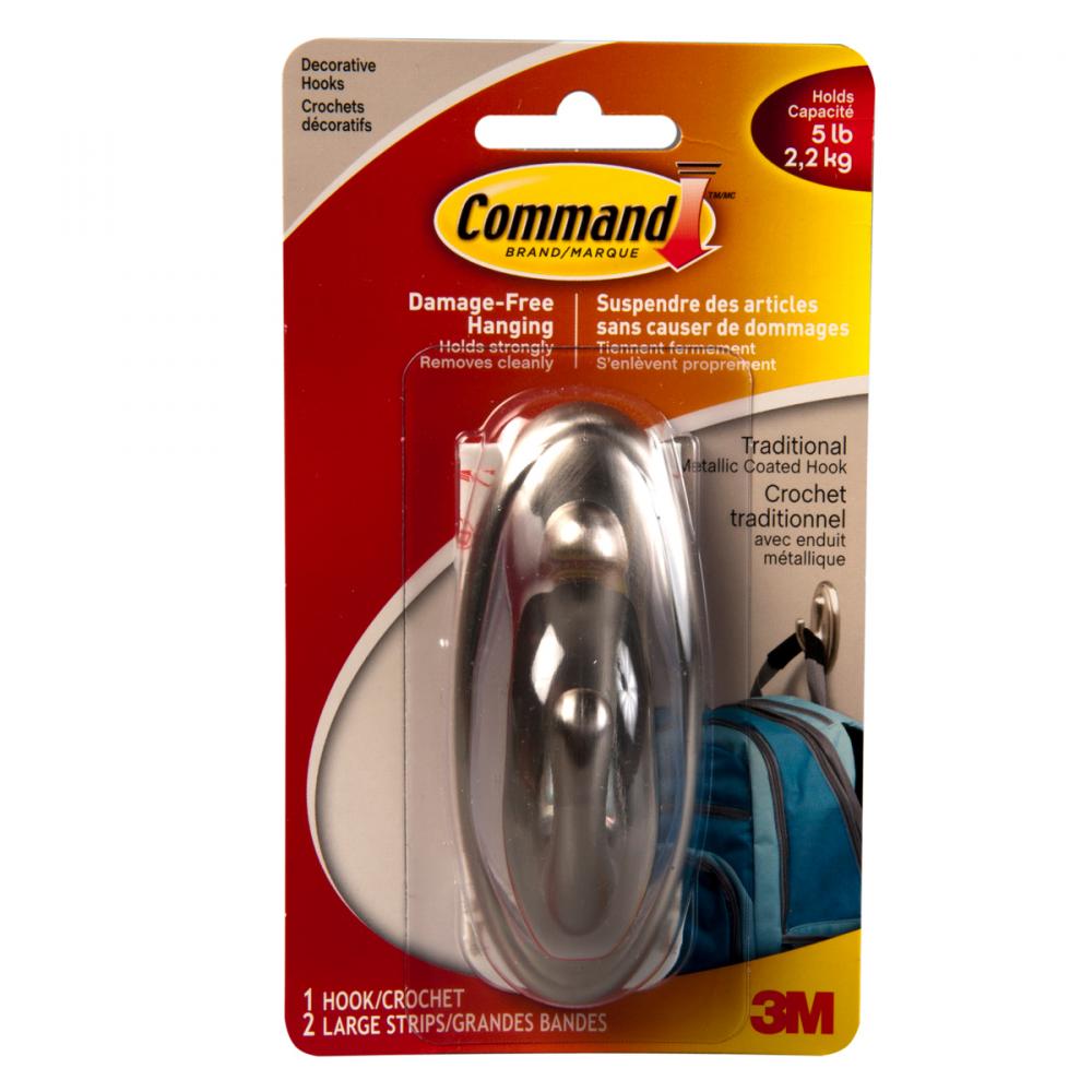 Command™ Traditional  Hook Large Brushed Nickel 5 Lb