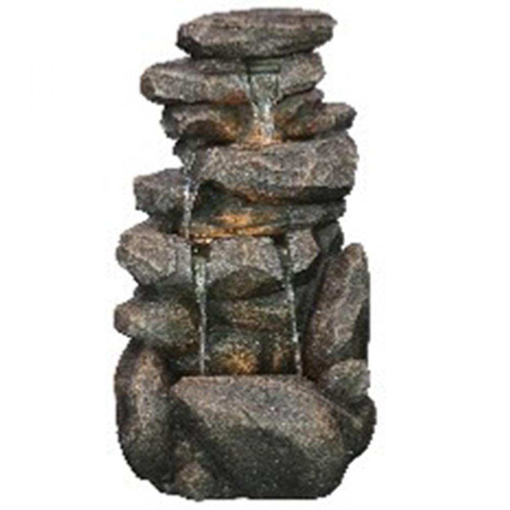Outdoor Tiered Rock Water Fountain with Lights 27in