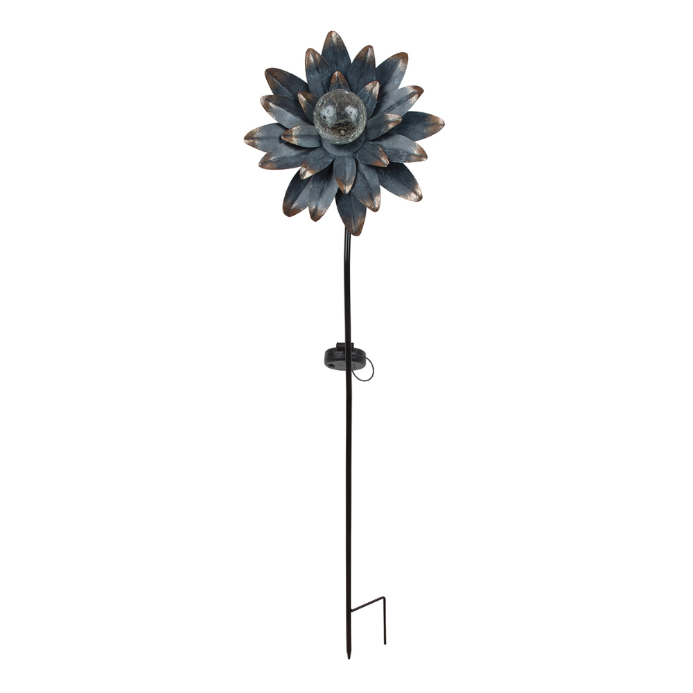 Solar Galvanized Metal & Crackle Glass Flower Stake Light