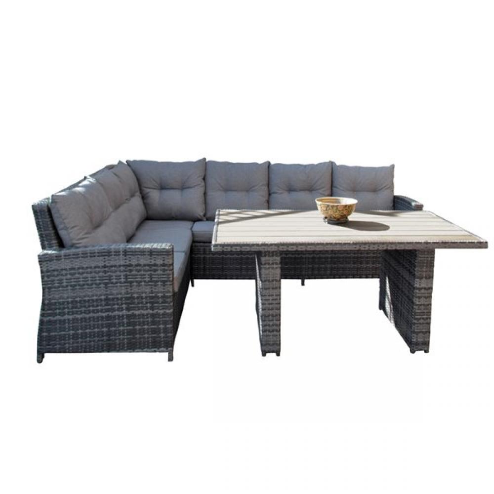 3Pc Modular Wicker Dining Set with Grey Cushions Grey