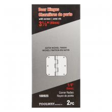 Toolway 100925 - 2PC Door Hinge 3 ½in x 3 ½in Round Corner ¼in Satin Nickel Steel