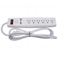 Toolway 139998 - Surge Protector Power Bar With 2 USB Charging Ports 6ft 6 Outlet 280 Joules White
